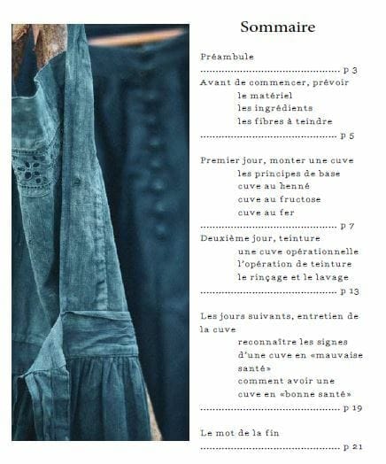 Sommaire du livret teinture à l'indigo