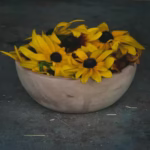 Bol rempli de rudbeckia pour teindre en jaune ou rose naturellement